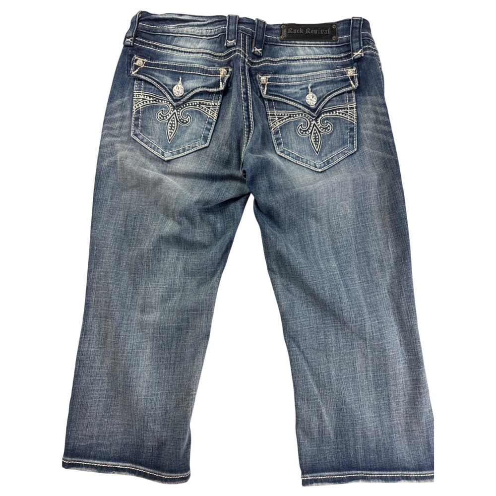 Rock Revival Sora Capri Jeans Womens 32 Blue Denim Embellished RJ8266P9 Y2K